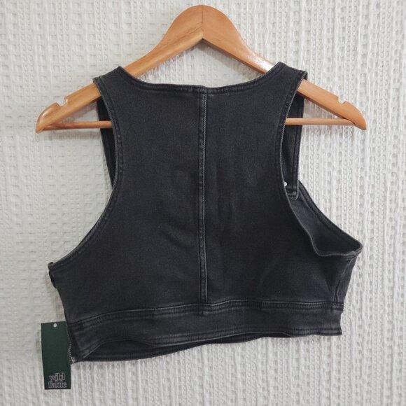 Wild Fable Black Denim Crop Top Vest Women's Size Medium - Picture 3 of 12